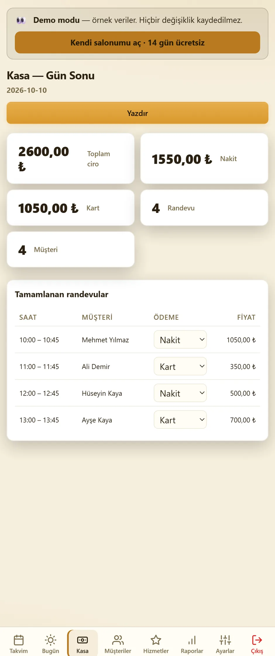 Kasa ve gün sonu